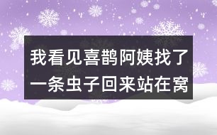 我看見喜鵲阿姨找了一條蟲子回來站在窩邊，猜猜喜鵲弟弟會說什么？