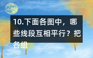 10.下面各圖中，哪些線段互相平行？把各組平行線段涂上相同的顏色。